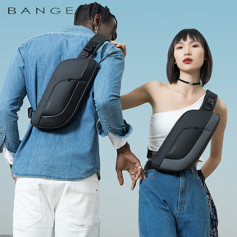 BANGE Men's New One-Shoulder Chest Bag Korean Version Fashion Function Messenger Couple Men's Bag Chest Bag