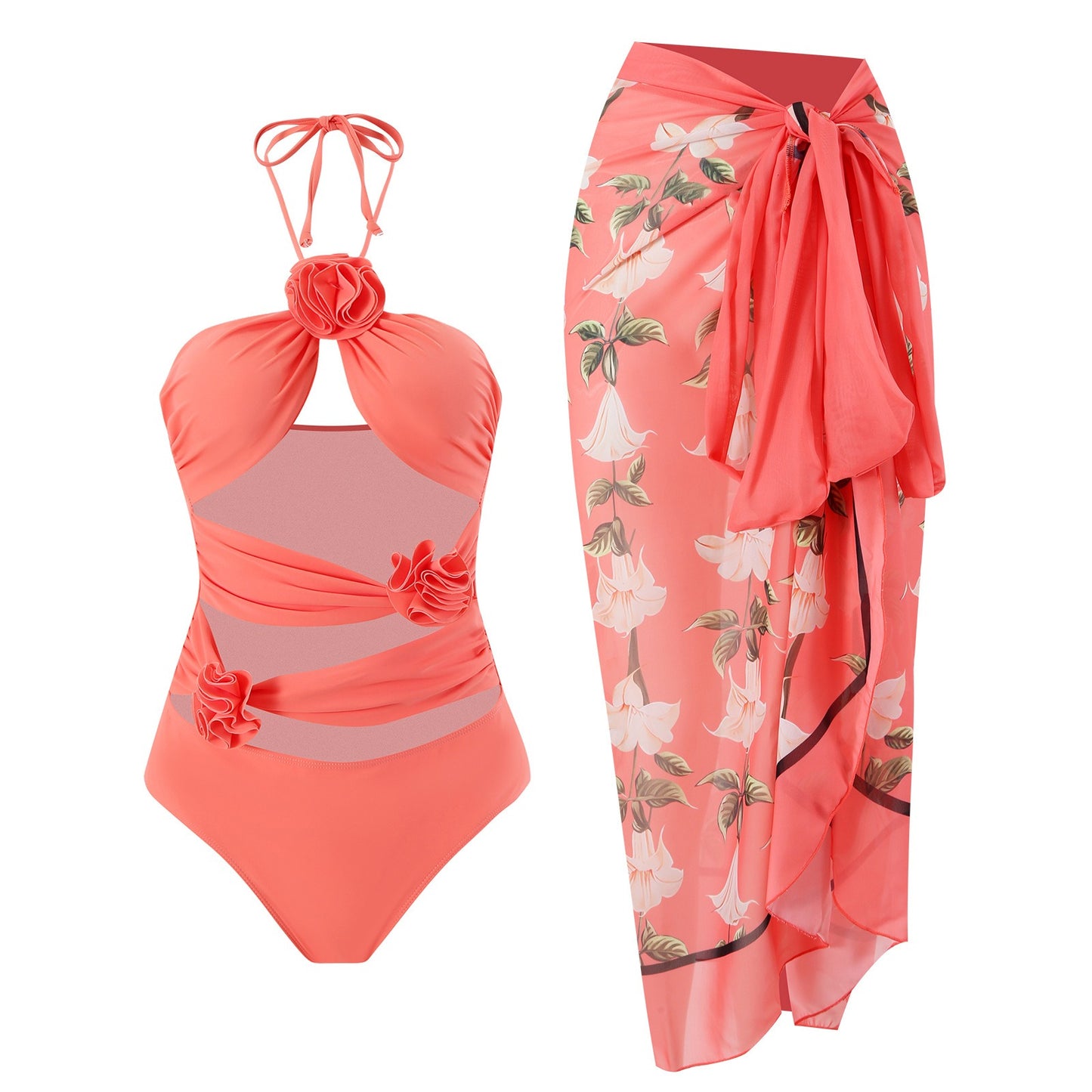 European and American One-Piece Conservative Belly Covering and Slimming Sexy Skirt Style New Swimsuit Women's Chiffon Beach Ski