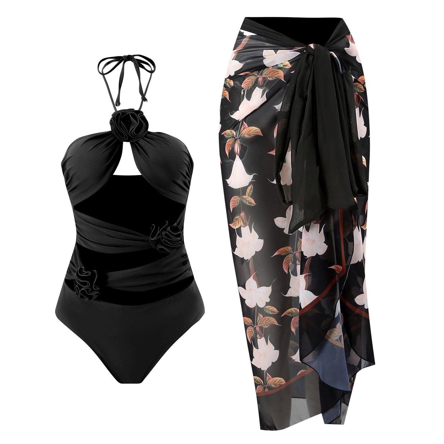 European and American One-Piece Conservative Belly Covering and Slimming Sexy Skirt Style New Swimsuit Women's Chiffon Beach Ski