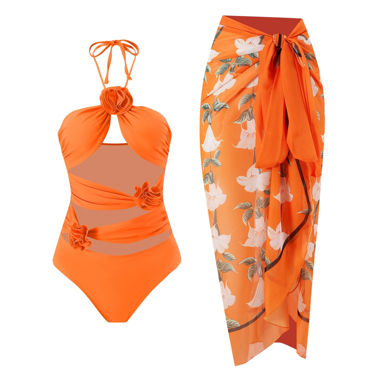 European and American One-Piece Conservative Belly Covering and Slimming Sexy Skirt Style New Swimsuit Women's Chiffon Beach Ski