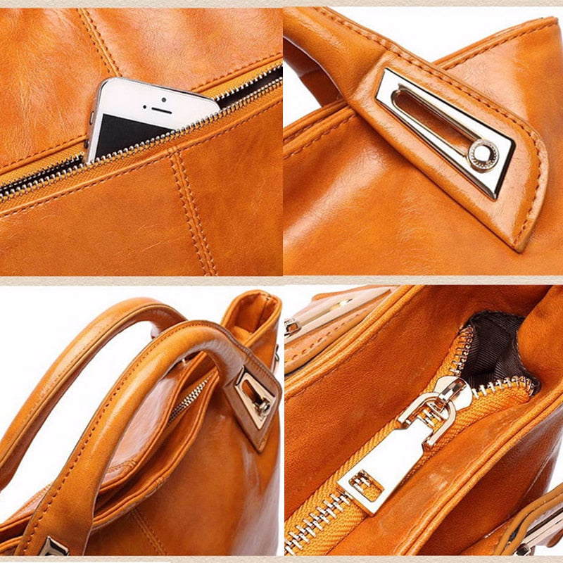 Women Oil Wax Leather Designer Handbags High Quality Shoulder Bags Ladies Handbags Fashion brand PU leather women bags