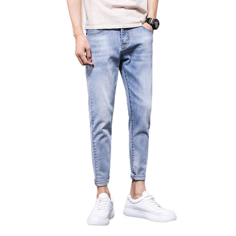 New Fashion Men's Jeans Nine Part Simple Casual Men's Trousers Small Feet Thin Korean Pants