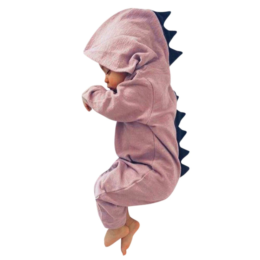 Newborn Infant Baby Boy Girl Dinosaur Hooded Romper Jumpsuit Outfits Clothes Long Sleeve Solid Baby Rompers Casual Comfortable
