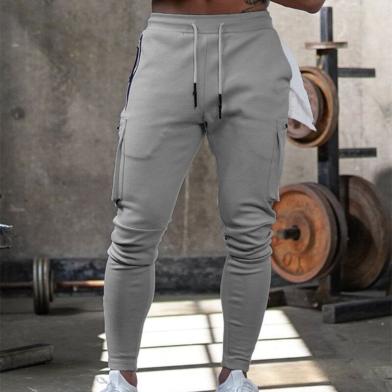 Mens Jogger Sweatpants Man Gyms Workout Fitness Cotton Trousers Male Casual Fashion Skinny Track Pants Zipper design Pants