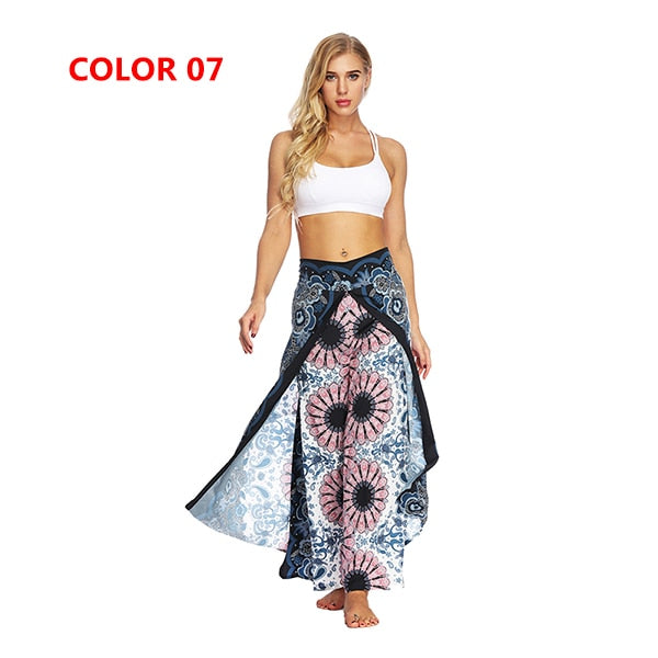 Women's Yoga Mandala Open Leg Pants Comfort Wide Leg Gypsy Hippie Aladdin Bohemian Pants Printed Thai Split Leg Harem Pants