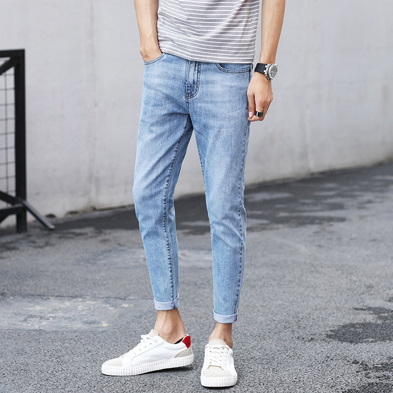 New Fashion Men's Jeans Nine Part Simple Casual Men's Trousers Small Feet Thin Korean Pants