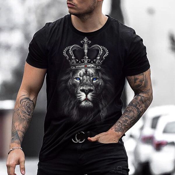 Men's Casual Round Neck Short Sleeve 3D Digital Printing Slim Pullover Men's T-Shirt