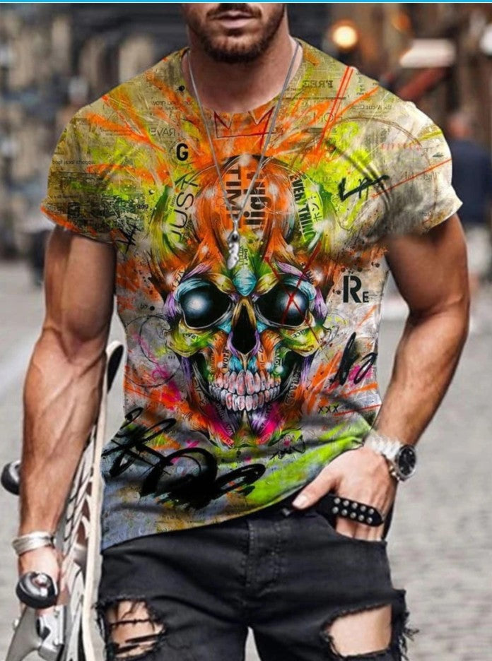 Men's Casual Round Neck Short Sleeve 3D Digital Printing Slim Pullover Men's T-Shirt