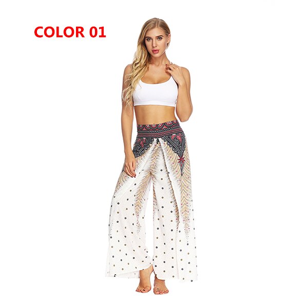 Women's Yoga Mandala Open Leg Pants Comfort Wide Leg Gypsy Hippie Aladdin Bohemian Pants Printed Thai Split Leg Harem Pants