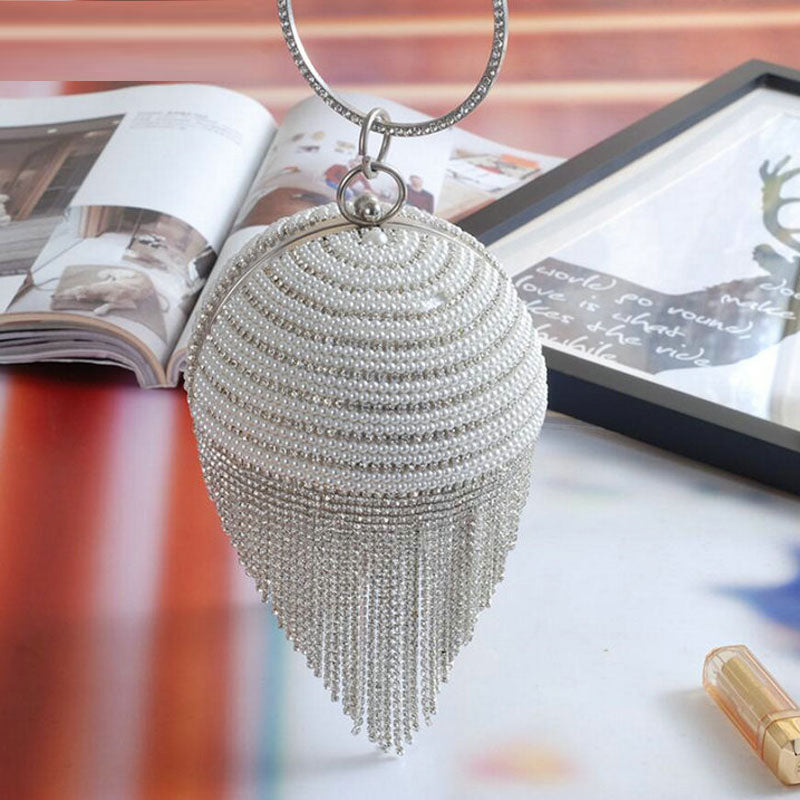 Diamond Tassel Pearl Beaded Clutch Bags Women Handbag Luxury Full Pearl Wedding Party Bags