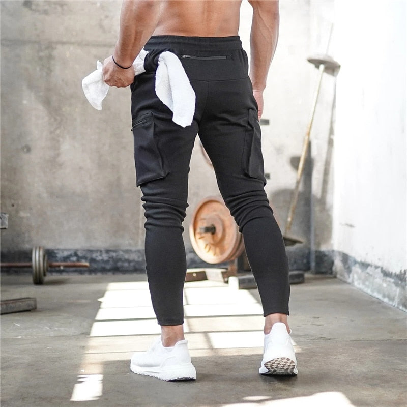 Mens Jogger Sweatpants Man Gyms Workout Fitness Cotton Trousers Male Casual Fashion Skinny Track Pants Zipper design Pants