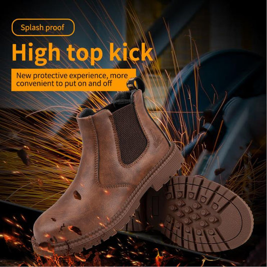 Construction Site Cowhide Breathable Waterproof Anti Smashing Welder Shoes Wear Resistant Safety Work Boots