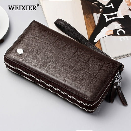 WEIXIER  New Genuine Leather Clutch Cellphone Long Wallet Men's Simple Multifunctional Cow Leather Zipper Money Business bag