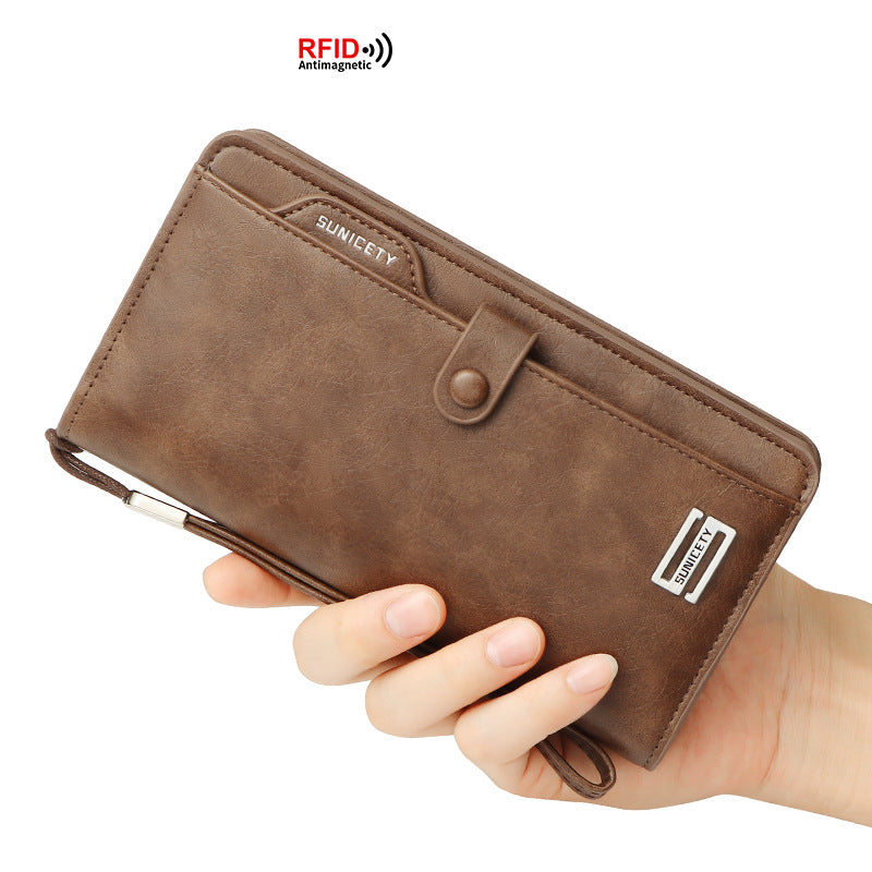 Anti Theft Brush New Large Capacity Long Men's Business Wallet Zipper Multi-Functional Mobile Phone Bag