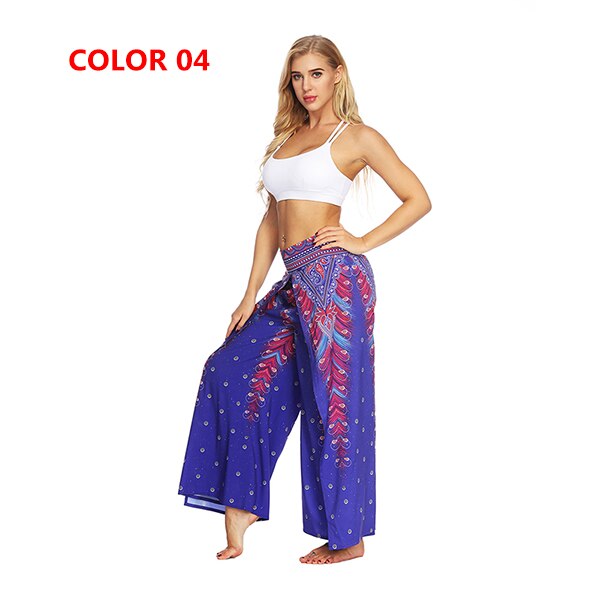 Women's Yoga Mandala Open Leg Pants Comfort Wide Leg Gypsy Hippie Aladdin Bohemian Pants Printed Thai Split Leg Harem Pants