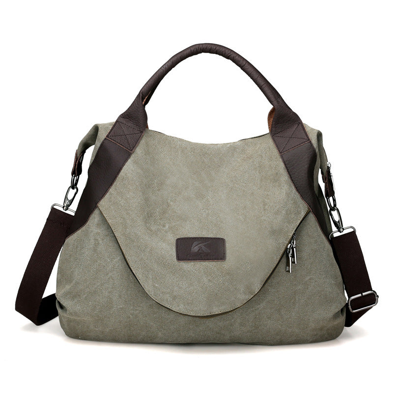 Kvky Brand Large Pocket Casual Tote Women's Handbag Shoulder Handbags Canvas Leather Capacity Bags For Women