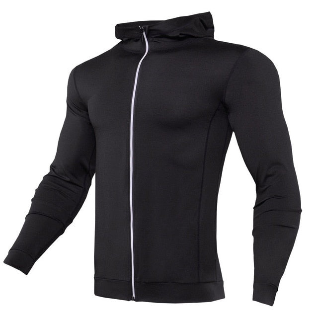 New Rashgard Hooded Sport Shirt Men Long Sleeve Zipper Running T Shirt Men Hoody Compression Shirt Gym Tshirt Fitness Top
