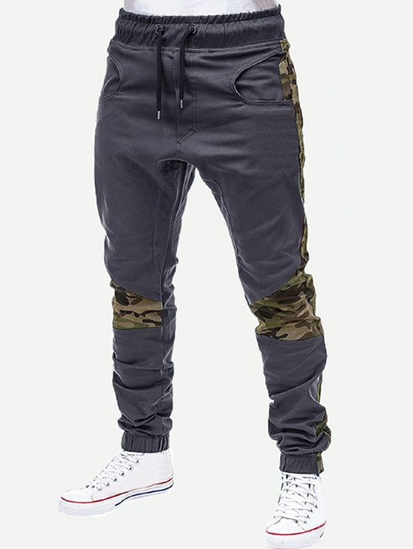 Elastic Waist Camo Patchwork Jogger Pants