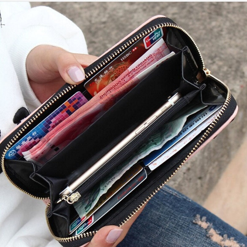 FLYING BIRDS! 2016 women wallets leather wallet long style dollar price Women bag card holder cartoon cat coin purse LS8723fb