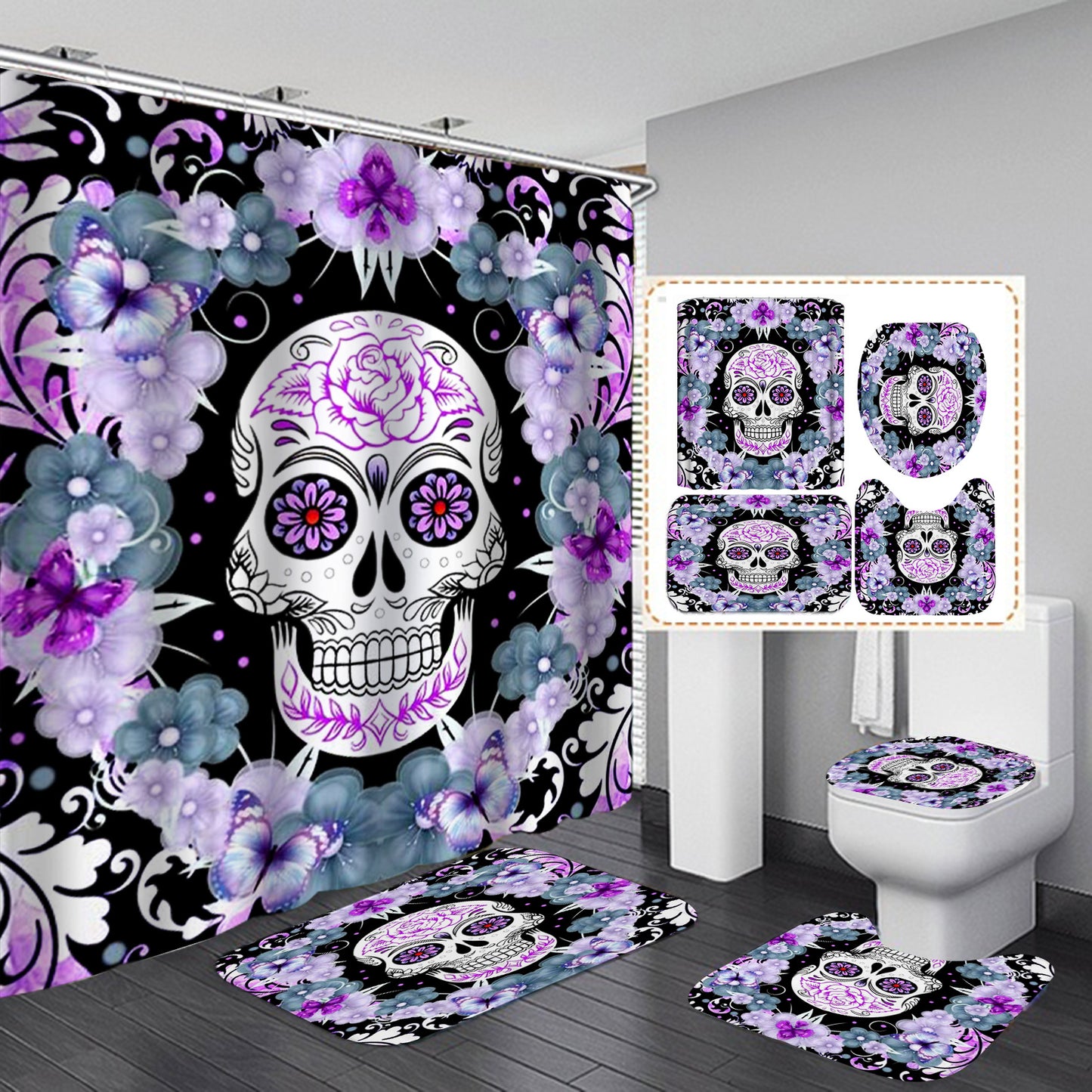 Polyester Printed Shower Curtain Thickened Waterproof Halloween Shower Curtain