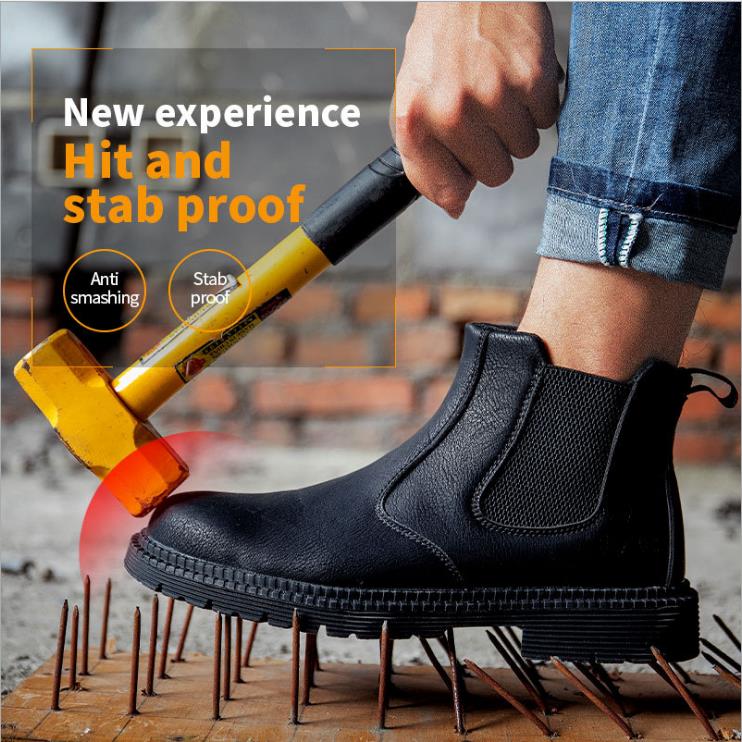 Construction Site Cowhide Breathable Waterproof Anti Smashing Welder Shoes Wear Resistant Safety Work Boots